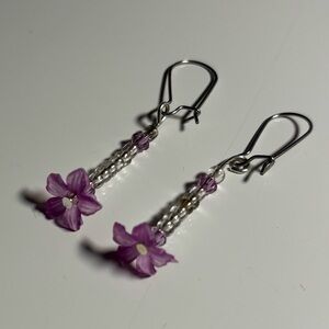 Purple Floral Bead Dangle Earrings